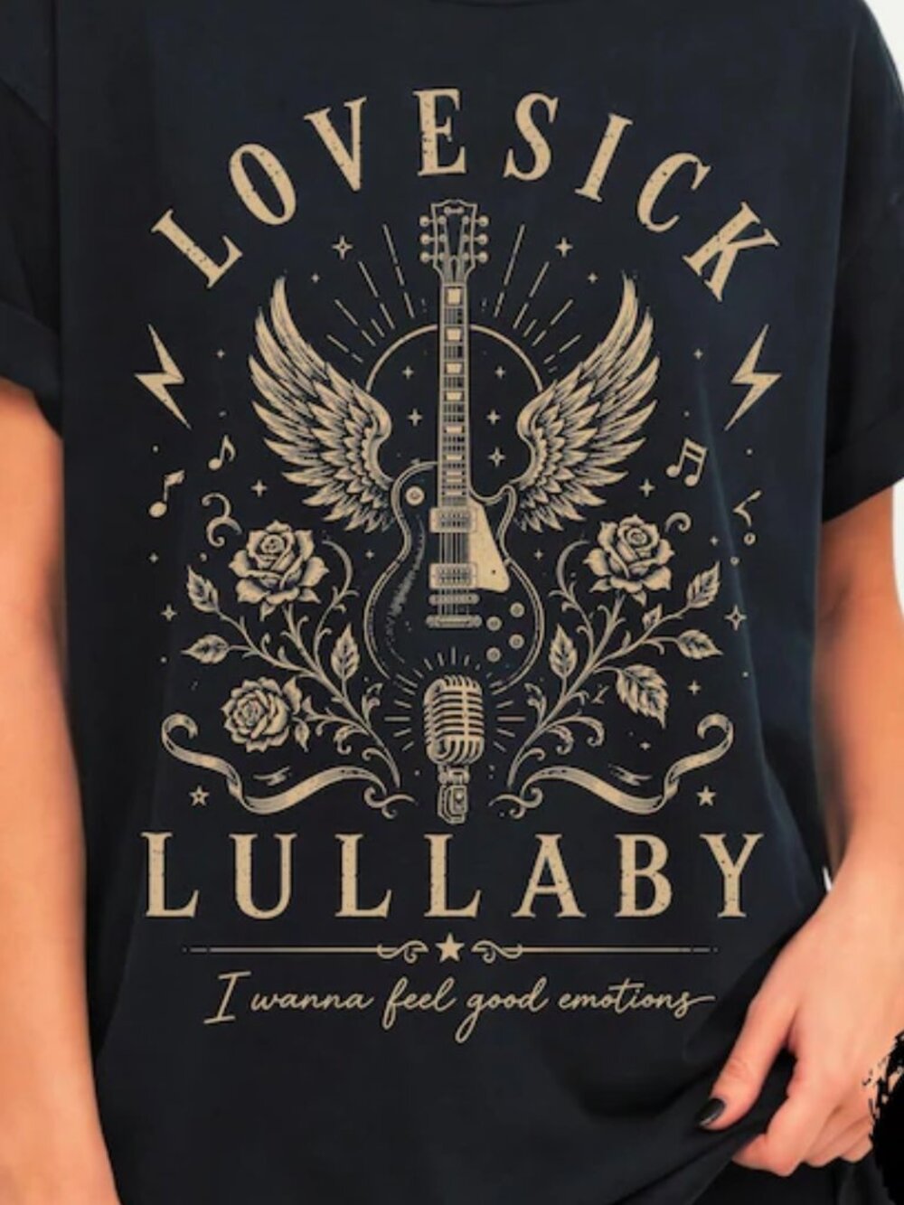 Rock Music Shirt Unisex Garment Dyed T-Shirt, Gothic Music Notes Graphic Tee - Picture 2 of 5